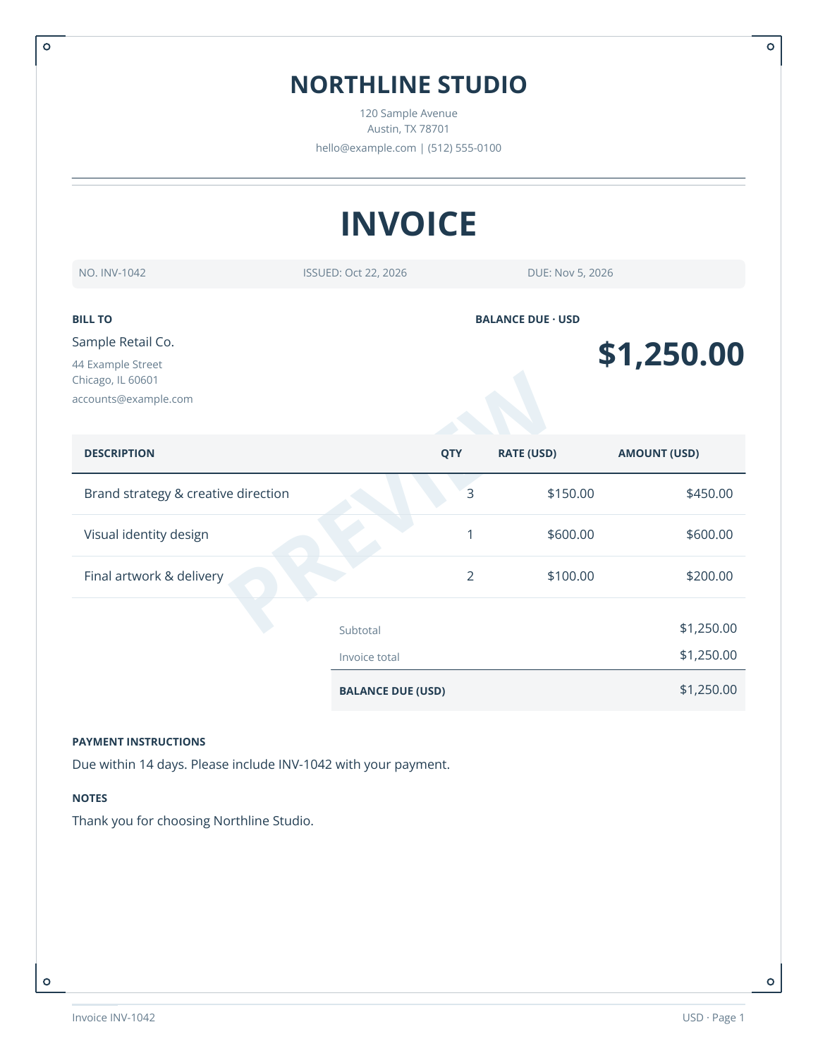 Executive invoice template